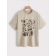 Mushroom And Butterfly Print Short Sleeve Tee