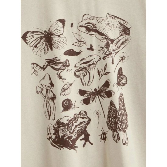 Mushroom And Butterfly Print Short Sleeve Tee