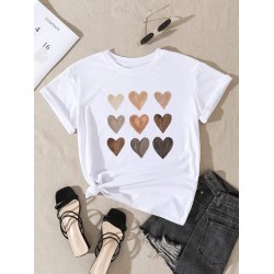 Heart Print Crew Neck Tee