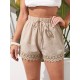 Knot Waist Lace Hem Solid Shorts