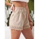 Knot Waist Lace Hem Solid Shorts