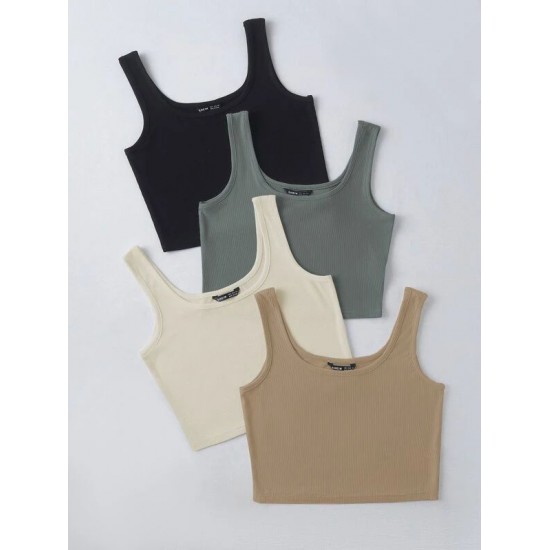 4pack Solid Crop Tank Top