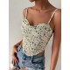 Ditsy Floral Draped Collar Curved Hem Cami Top