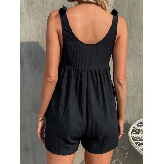 1pc Bow Shoulder Solid Romper