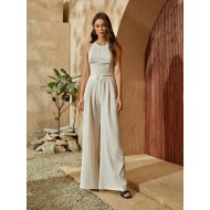 Tie Back Backless Halter Top & Wide Leg Pants