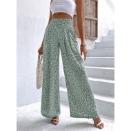 Ditsy Floral High Waist Plicated Detail Wide Leg Pants