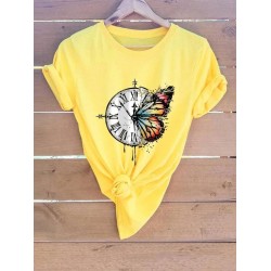 Clock And Butterfly Print Tee