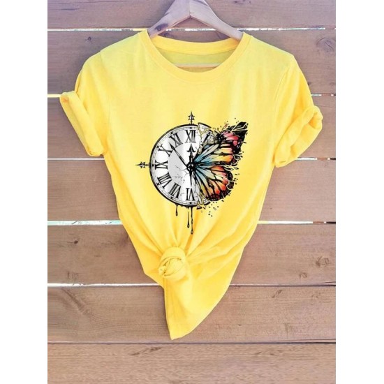 Clock And Butterfly Print Tee