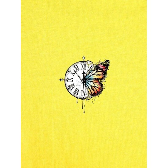 Clock And Butterfly Print Tee