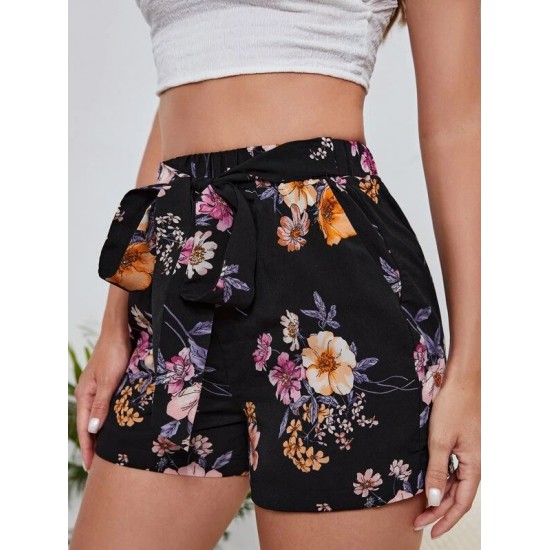 Floral Print Knot Front Shorts