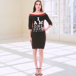 women's new sexy seven-point sleeve letter print large size dress short dress