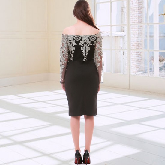 2022 new heavy embroidery water-soluble lace bustier dress long-sleeved dress