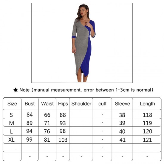 women's sexy sequins color blocking V-neck irregular seven-point sleeve dress dresses