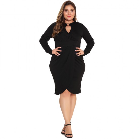 Women's fall and winter new sexy long-sleeved irregular pleated large size dresses