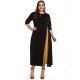 Autumn and winter European and American plus-size women's clothing half-length sleeves round neck color matching slim button mid-length dress