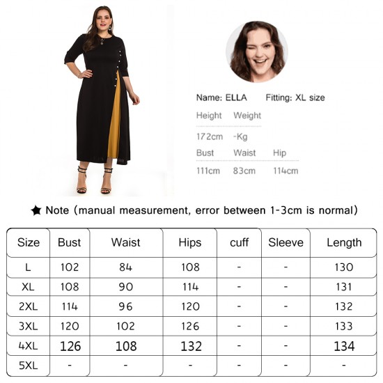 Autumn and winter European and American plus-size women's clothing half-length sleeves round neck color matching slim button mid-length dress