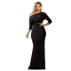 New women's European and American pleated long skirt evening dress long-sleeved dress