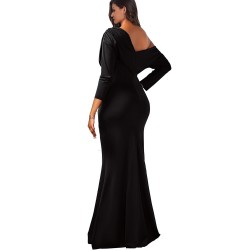 New women's European and American pleated long skirt evening dress long-sleeved dress