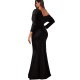 New women's European and American pleated long skirt evening dress long-sleeved dress